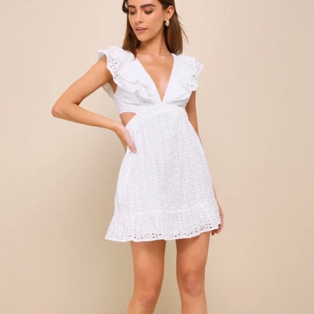 Lulu’s Ruffle White Tie Cutout Dress
